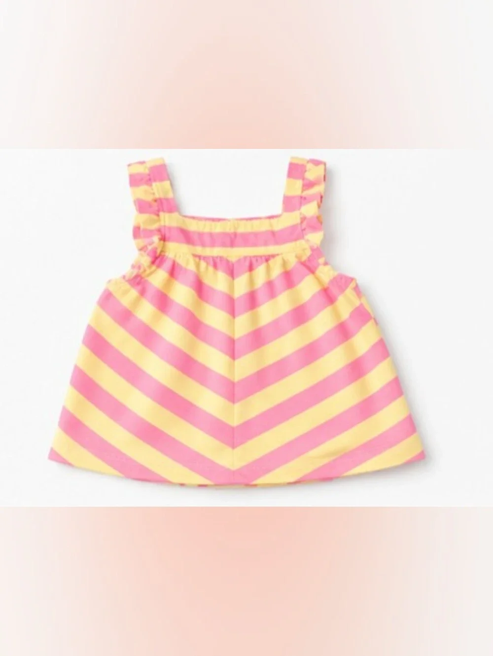 Girls Yellow & Pink Lemon Print Tank, Striped Top and Blue Shorts Set | 3M